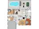 Detailed floor plan showcases an open-concept layout, four bedrooms, and a pool at 7011 Archwood Dr, Orlando, FL 32819