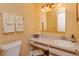 Neutral bathroom features a toilet, vanity with sink and storage, and a large mirror at 8143 Terragona Ct, Orlando, FL 32836