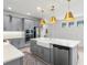 Bright kitchen with gray cabinets, a white island with a farmhouse sink, and stainless steel appliances at 13227 Spring Grove Way, Winter Garden, FL 34787