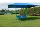 Community bench with blue awning near tennis courts at 2237 Osprey Woods Cir, Orlando, FL 32820