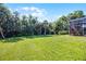 Expansive backyard with lush green grass and mature trees, adjacent to the screened pool area at 2487 River Tree Cir, Sanford, FL 32771