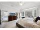 Spacious bedroom boasting tray ceilings, large windows with shutter blinds, and a dresser with a television at 2487 River Tree Cir, Sanford, FL 32771