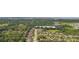 Aerial view of a residential area featuring tree-lined streets, modern homes, and a nearby lake at 3551 Statham Dr, Apopka, FL 32712