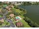 Aerial view featuring community buildings, a pool, a tranquil lake, and manicured landscaping at 380 Lake Ontario Ct # 304, Altamonte Springs, FL 32701