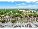 An aerial view showcasing the community's layout and ample parking with lush green landscaping at 5545 Devonbriar Way # 206, Orlando, FL 32822