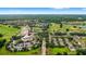 Expansive aerial shot showcasing a grand hotel surrounded by lush golf courses and well-maintained neighborhoods at 7650 Whisper Way # 104, Reunion, FL 34747