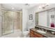 Updated bathroom featuring a granite vanity, tile floors, and shower-tub combination at 7650 Whisper Way # 104, Reunion, FL 34747