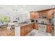 Stylish kitchen with stainless steel appliances and adjacent dining area at 7650 Whisper Way # 104, Reunion, FL 34747