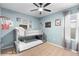 Bedroom featuring bunkbeds, ceiling fan, decor, and a basketball hoop at 927 Denali Dr, Orange City, FL 32763