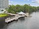 A wooden dock with a gazebo extending into the water, providing a scenic spot for relaxation and enjoying waterfront views at 13427 Blue Heron Beach Dr # 404, Orlando, FL 32821