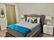 This bedroom features a queen size bed with leaf pillows and two nightstands with lamps at 1625 Nassau Point Trl, Kissimmee, FL 34747