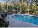 Relaxing screened-in pool surrounded by a patio, offering a private backyard retreat with lush greenery at 19430 Sw 100Th Loop, Dunnellon, FL 34432