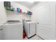 Convenient laundry room with modern appliances, shelving, and tile flooring near the door at 236 Miles Ct, Davenport, FL 33837