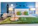 Detailed bedroom with a king bed, green accents, and wine glasses at 665 Longboat Dr, Davenport, FL 33896