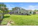 View of backyard with a screened in pool and well-manicured lawn at 6906 Sawmill Blvd, Ocoee, FL 34761