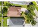 An aerial rooftop shot of the property showing landscaping, yard, and surrounding homes at 8920 Palisades Beach Ave, Orlando, FL 32829