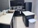 Modern kitchen with sleek black cabinetry, stainless steel appliances, and light countertops at 970 N Spring Garden Ave # 621, Deland, FL 32720