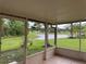 The screened patio offers a view of the backyard and lake at 1639 Corner Meadow Cir, Orlando, FL 32820