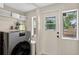 Functional laundry room with modern washer and dryer, storage shelves, and a bright window at 2021 University Dr, Orlando, FL 32804