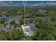 Aerial view of a property nestled among trees featuring a sparkling private pool at 3226 Helen Ave, Orlando, FL 32804