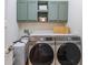 Efficient laundry room equipped with front load washer and dryer with overhead cabinet at 3226 Helen Ave, Orlando, FL 32804