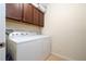 Laundry room featuring a side-by-side washer and dryer under dark brown cabinets at 4952 Longmeadow Park St, Orlando, FL 32811