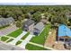 Aerial view showcasing the property featuring two new construction homes surrounded by lush greenery in a serene setting at 817 E Mcdonald Ave, Eustis, FL 32726