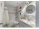 Neat bathroom with neutral tones, a sink with countertop, and shower-tub combination at 109 Hunter Point Ct, Debary, FL 32713