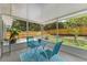 Relaxing screened porch with outdoor furniture and view of the fenced backyard at 109 Hunter Point Ct, Debary, FL 32713