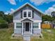 Charming two-story gray home with well-maintained lawn, stylish shutters, and a covered entry at 1504 Indiana Ave, St Cloud, FL 34769