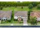 Aerial view of home showcasing its manicured lawn, driveway, and relationship to neighbors at 1597 Katie Cv, Sanford, FL 32771