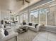 A sun-drenched Florida room features ample seating and large windows overlooking the backyard at 19562 Majestic St, Orlando, FL 32833