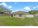 Back exterior view of home featuring a well-maintained lawn, fence, and exterior paint at 3235 Utah Dr, Deltona, FL 32738