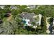 Aerial view of a luxurious house featuring a private pool surrounded by lush greenery and mature trees at 3428 Chaine Du Lac Blvd, Windermere, FL 34786