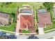 Overhead shot of the house shows the swimming pool, a screened enclosure, and landscaped backyard, perfect for outdoor at 736 Timacuan Blvd, Lake Mary, FL 32746