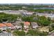 An aerial shot of the homes features terracotta roofs, manicured landscaping, and a picturesque cityscape in the distance at 8113 Via Vittoria Way, Orlando, FL 32819