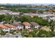 Aerial view showcasing the neighborhood with beautiful homes, landscaping, and city skyline in the background at 8113 Via Vittoria Way, Orlando, FL 32819