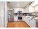 Modern kitchen with stainless steel appliances, white cabinets, and wood-look floors at 874 Brevard Ct, Orlando, FL 32822