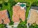 An aerial of the property showing the house, yard, roof, pool, and nearby homes at 9942 Hatton Cir, Orlando, FL 32832