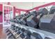 Well-equipped gym featuring a rack of dumbbells for a complete strength training workout at 3203 Oyster Ln, Kissimmee, FL 34747