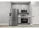 Updated kitchen featuring stainless steel appliances, white quartz countertops, and gray cabinets at 3824 Blue Dasher Dr, Kissimmee, FL 34744