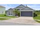 Single-story home features a gray exterior, a well-maintained lawn, and a two-car garage at 7744 Country Run Pkwy, Orlando, FL 32818