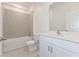 A full bathroom with tub-shower combination, white vanity, and brushed nickel hardware at 9113 Wildlight, Wildwood, FL 34785