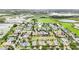 Panoramic aerial view of a residential neighborhood with lush greenery, lakes, and well-maintained homes at 106 Mist Flower Ln, Groveland, FL 34736