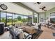 Spacious screened-in lanai offers multiple seating areas and a hot tub for relaxation at 106 Mist Flower Ln, Groveland, FL 34736