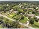 Aerial view showcases houses in neighborhood, lush greenery, and spacious, well-maintained lawns at 12130 Lakeshore Dr, Clermont, FL 34711