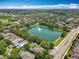Community aerial view featuring a tranquil lake with a fountain and beautiful homes at 13055 Overstreet Rd, Windermere, FL 34786