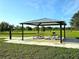 Shaded picnic area with a metal roof, picnic tables, and a grill in a grassy park setting perfect for outdoor gatherings at 13055 Overstreet Rd, Windermere, FL 34786