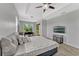 Bright main bedroom with tray ceilings, carpet, and sliding glass doors leading to the outside at 2681 Cabernet Cir, Ocoee, FL 34761