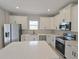 Modern kitchen with white cabinetry, stainless steel appliances, and a gray backsplash at 2699 Sw 161St Loop, Ocala, FL 34473